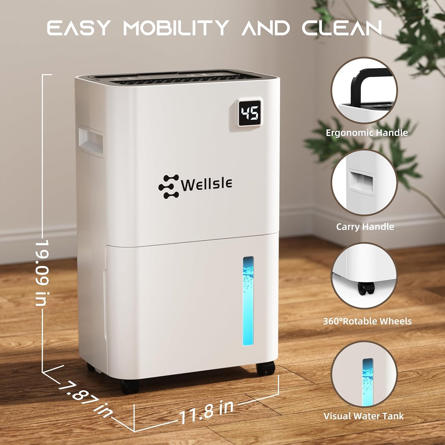 Wellsle 3500 Sq.ft 50 Pints Dehumidifier for Basement with Drain Hose