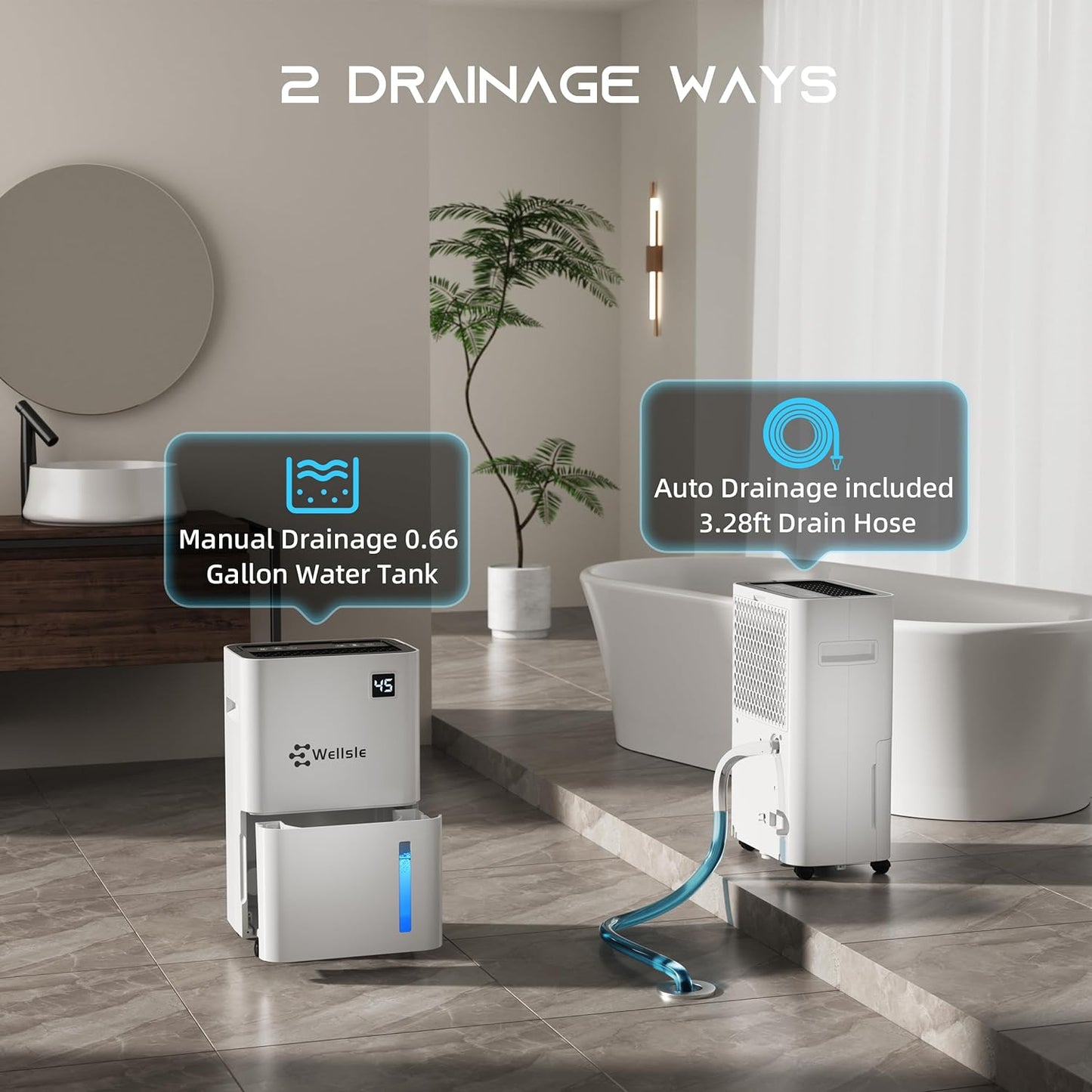 Wellsle 3500 Sq.ft 50 Pints Dehumidifier for Basement with Drain Hose
