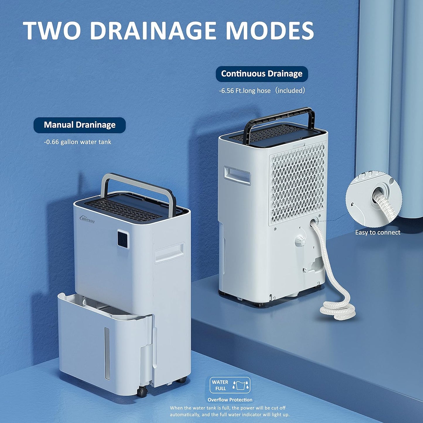 Bristou 3500 Sq. Ft 50 Pint Dehumidifiers for Home Basements with Drain Hose
