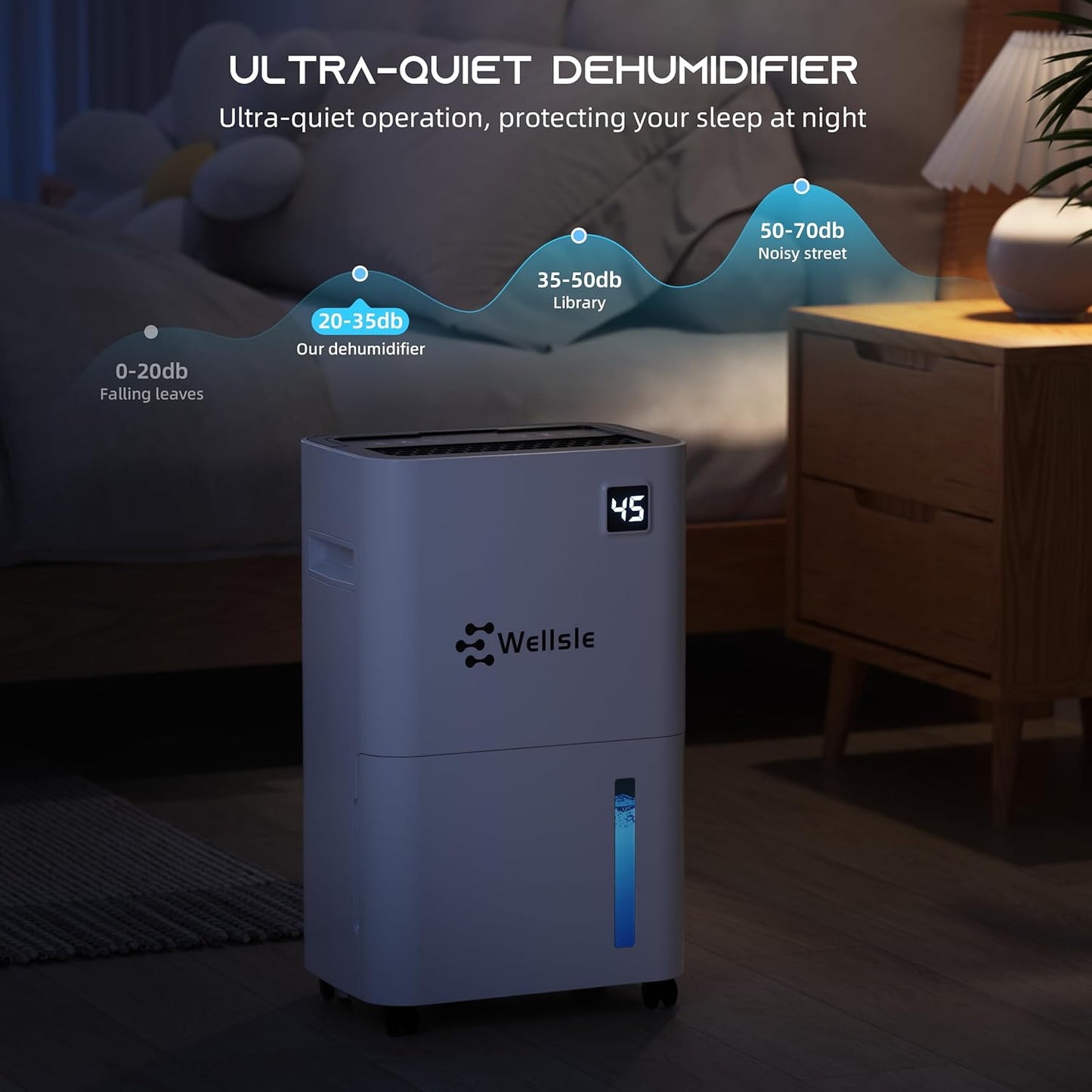 Wellsle 2000 Sq.ft 34 Pints Dehumidifier for Bedroom