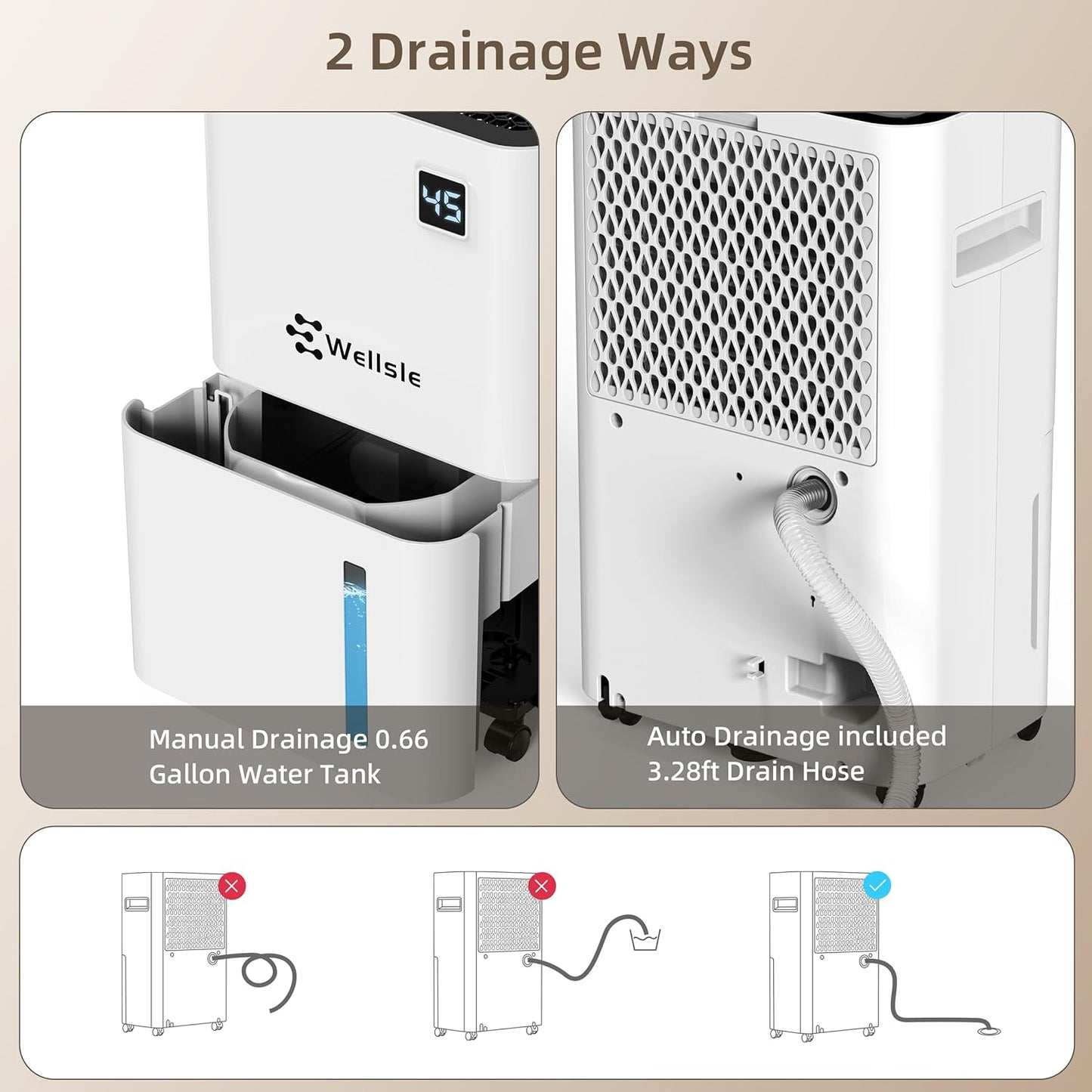 Wellsle 2000 Sq.ft 34 Pints Dehumidifier for Bedroom