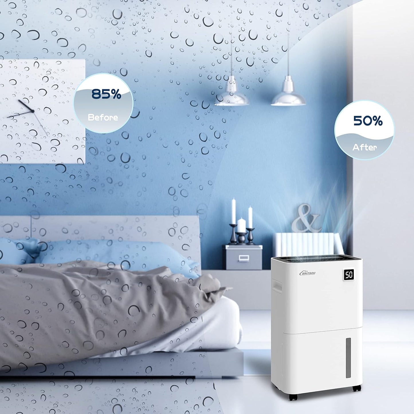 Bristou 3500 Sq. Ft 50 Pint Dehumidifiers for Home Basements with Drain Hose