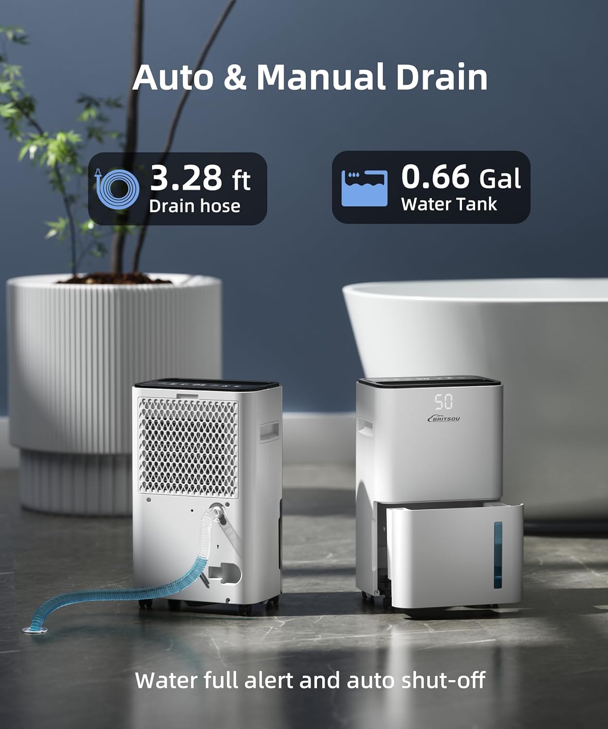 Bristou 30 Pints 2000 Sq.ft Dehumidifier Basement with Continous Drain