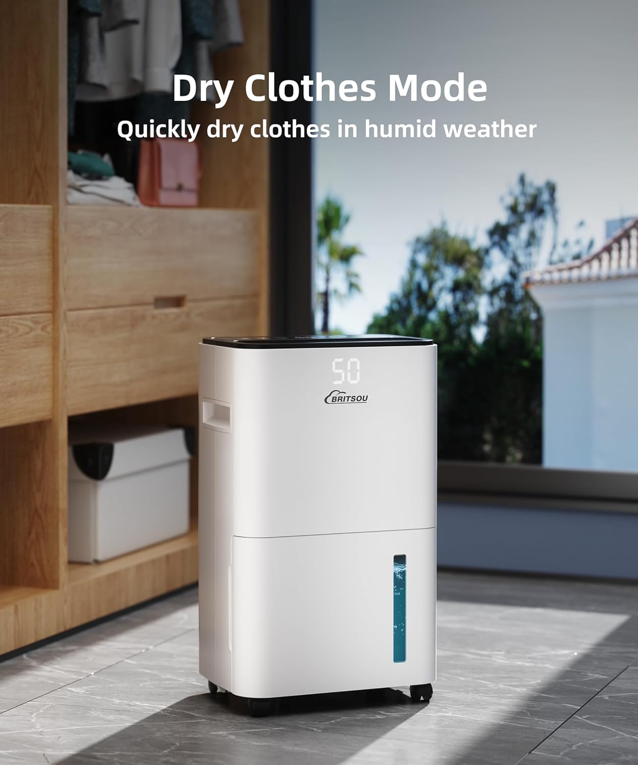 Bristou 30 Pints 2000 Sq.ft Dehumidifier Basement with Continous Drain