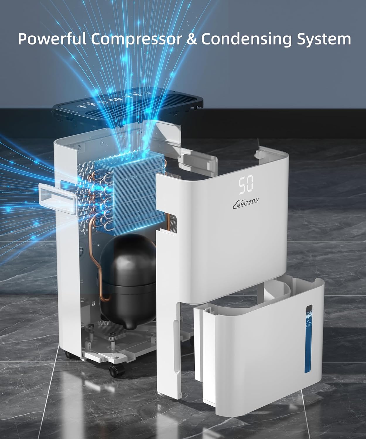 Bristou 30 Pints 2000 Sq.ft Dehumidifier Basement with Continous Drain