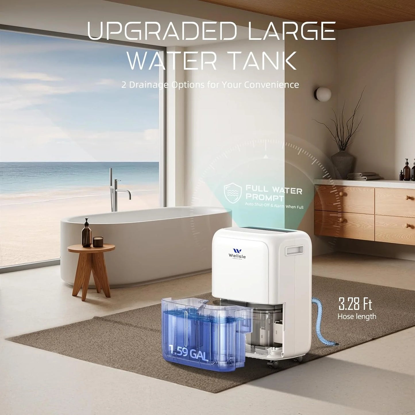 Wellsle 3500 Sq.ft 52 Pints Dehumidifier for Basement with Drain Hose