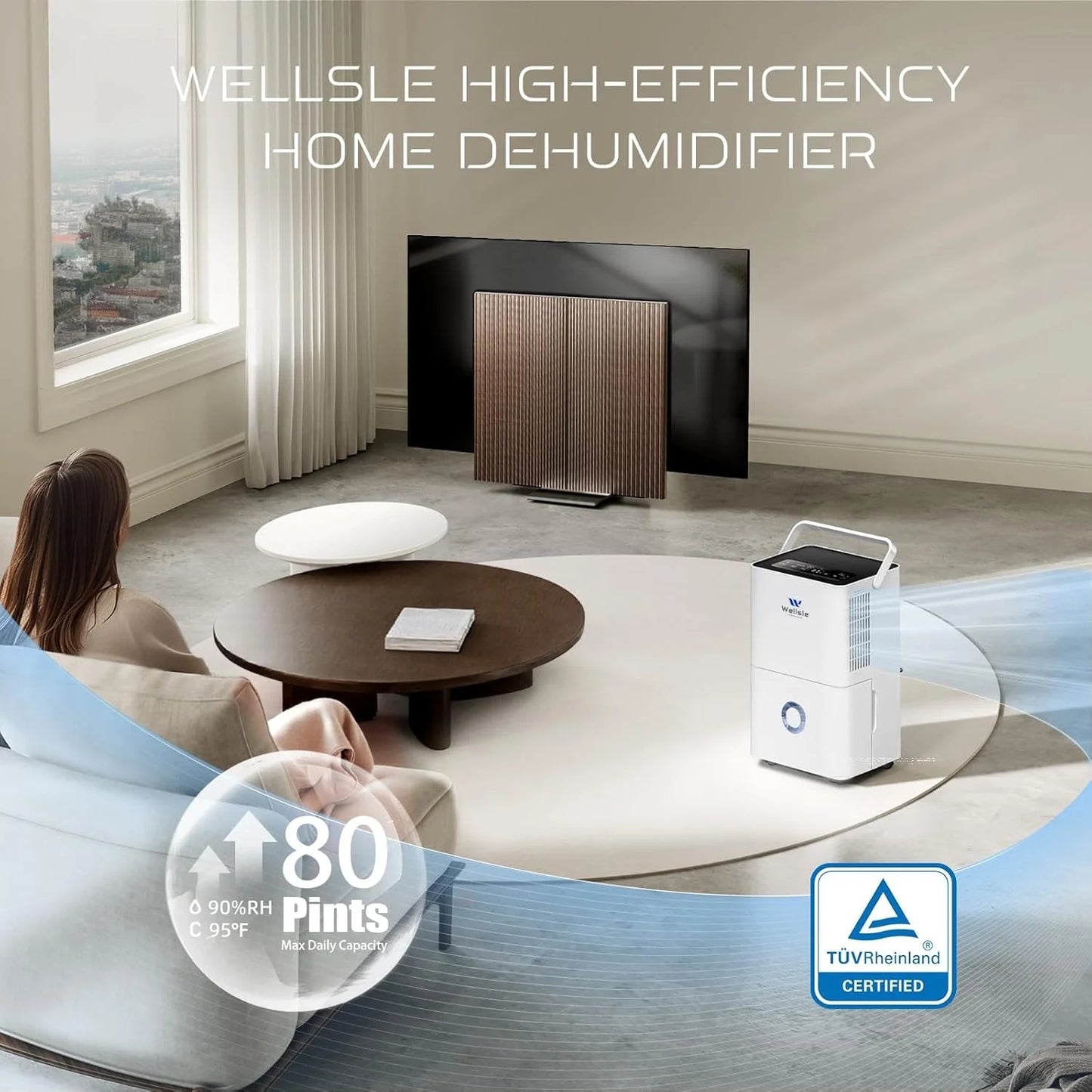 Wellsle 4000 Sq.ft 80 Pints Dehumidifier for Basement with Drain Hose